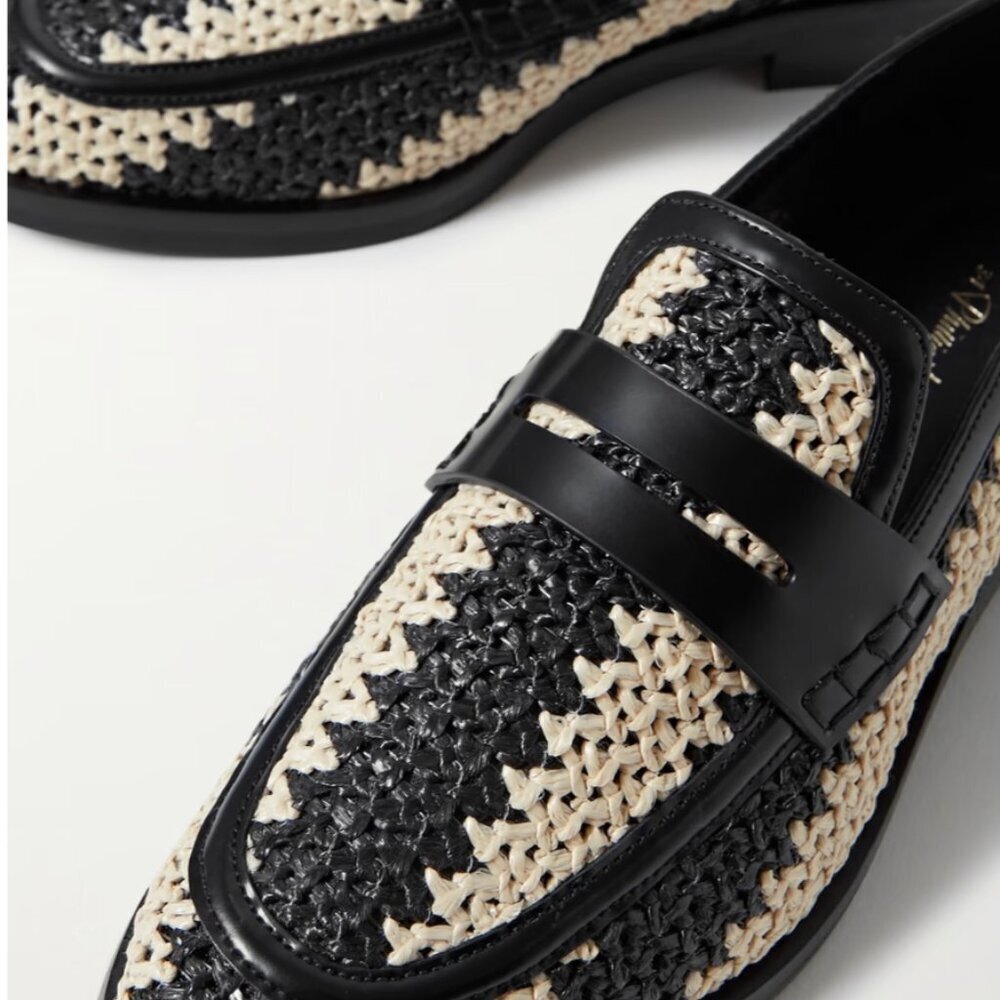 3.1 PHILLIP LIM Alexa leather-trimmed two-tone raffia loafers Size 11 - Picture 4 of 15